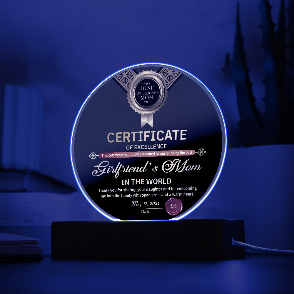 Girlfriend's Mom-Certificate Of Excellence-Circle Acrylic