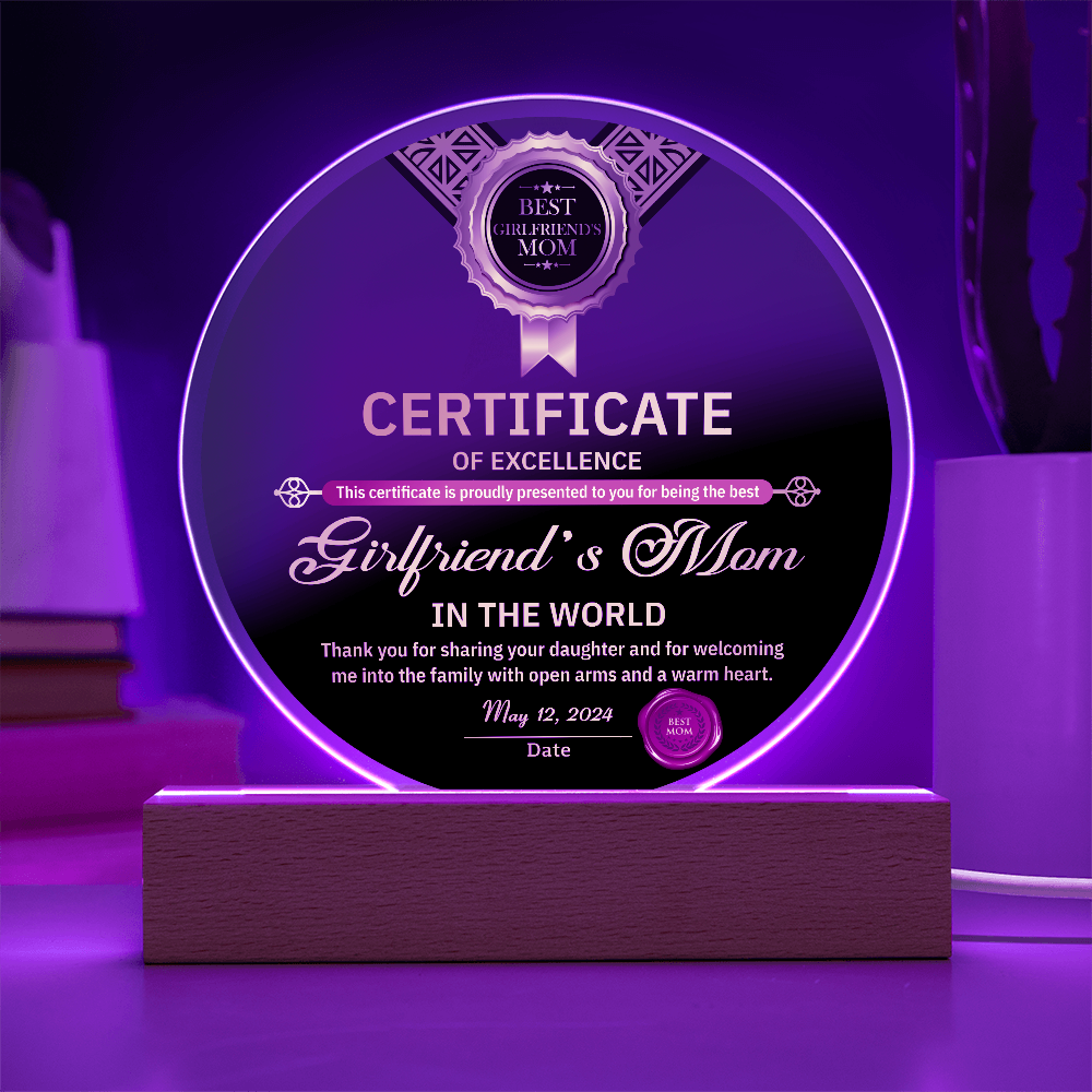 Girlfriend's Mom-Certificate Of Excellence-Circle Acrylic
