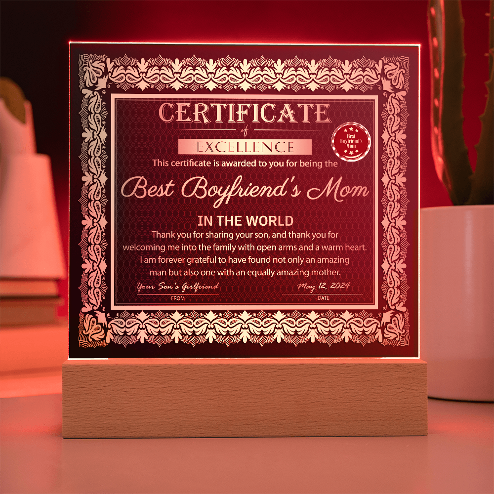 Boyfriend's Mom | Certificate of Excellence | Acrylic