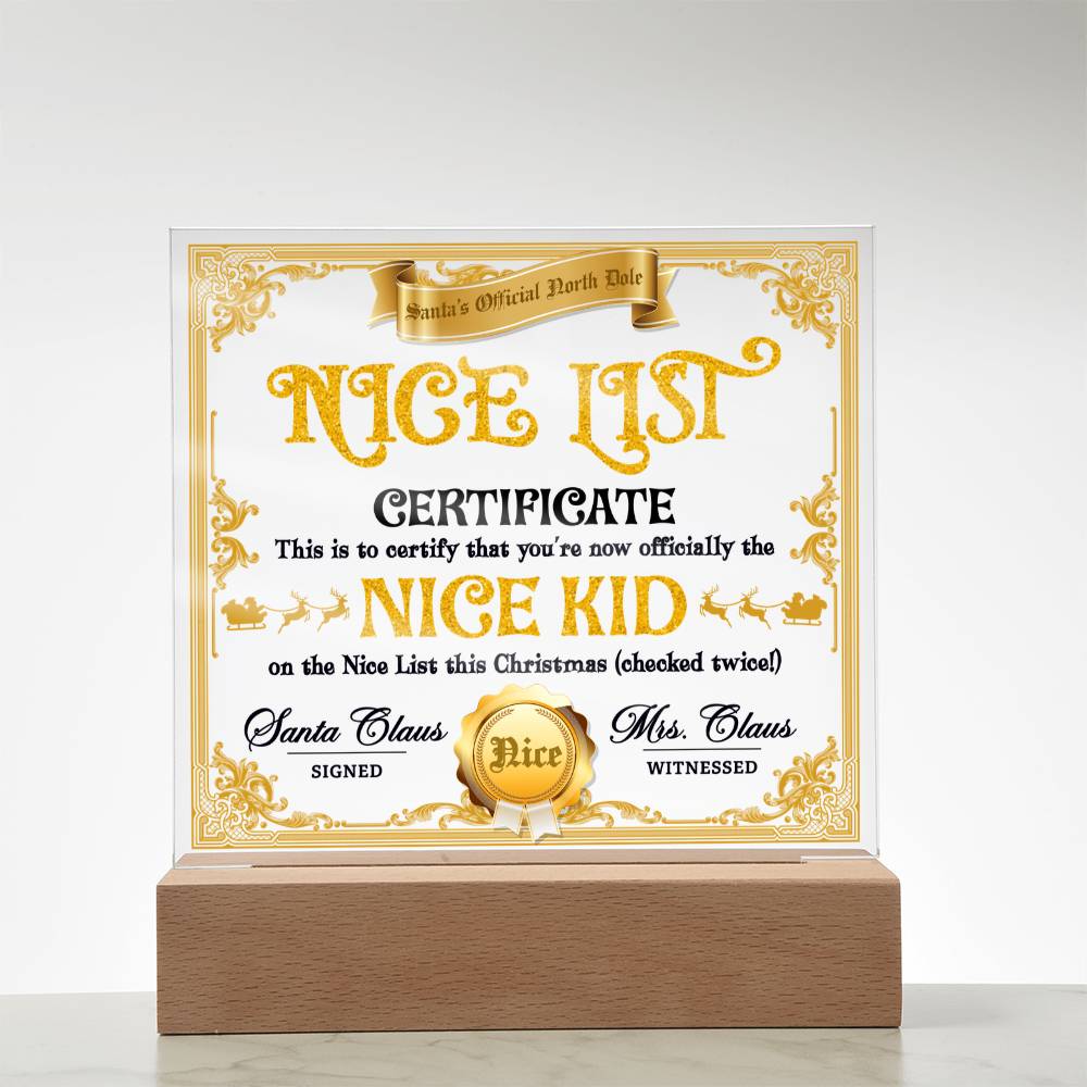 Christmas-Nice List Certificate-Acrylic