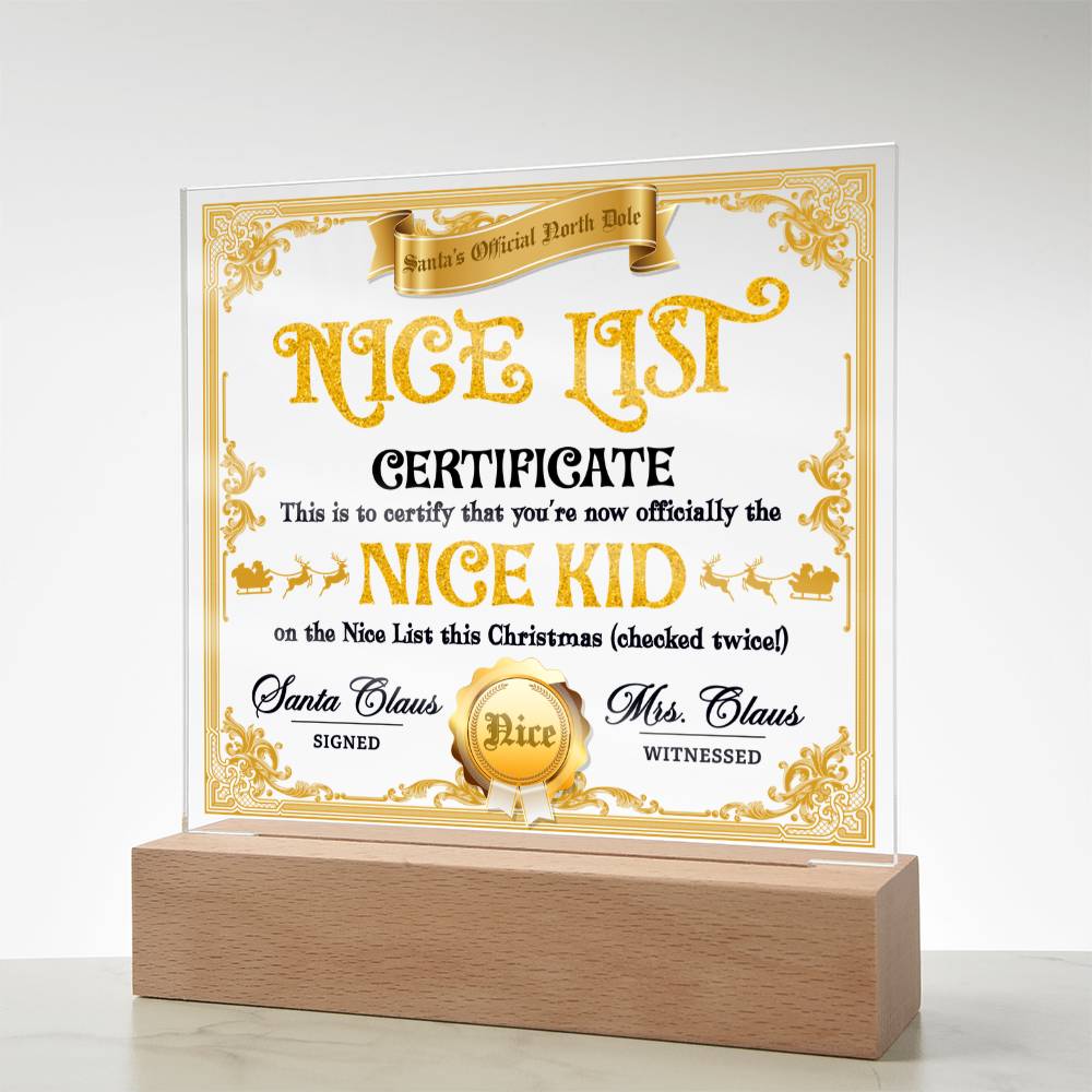 Christmas-Nice List Certificate-Acrylic