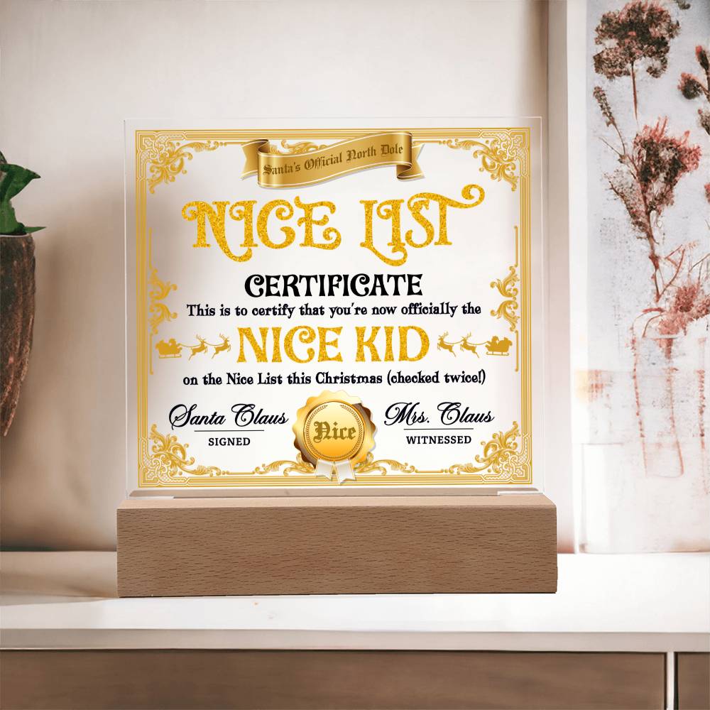Christmas-Nice List Certificate-Acrylic