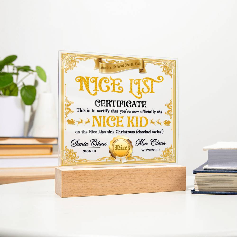 Christmas-Nice List Certificate-Acrylic