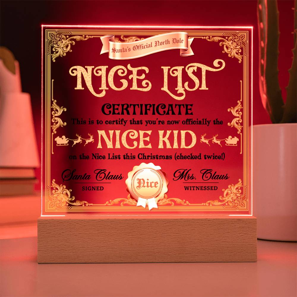 Christmas-Nice List Certificate-Acrylic